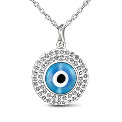 Blue Evil Eye Necklace Sterling Silver Pendant Necklace