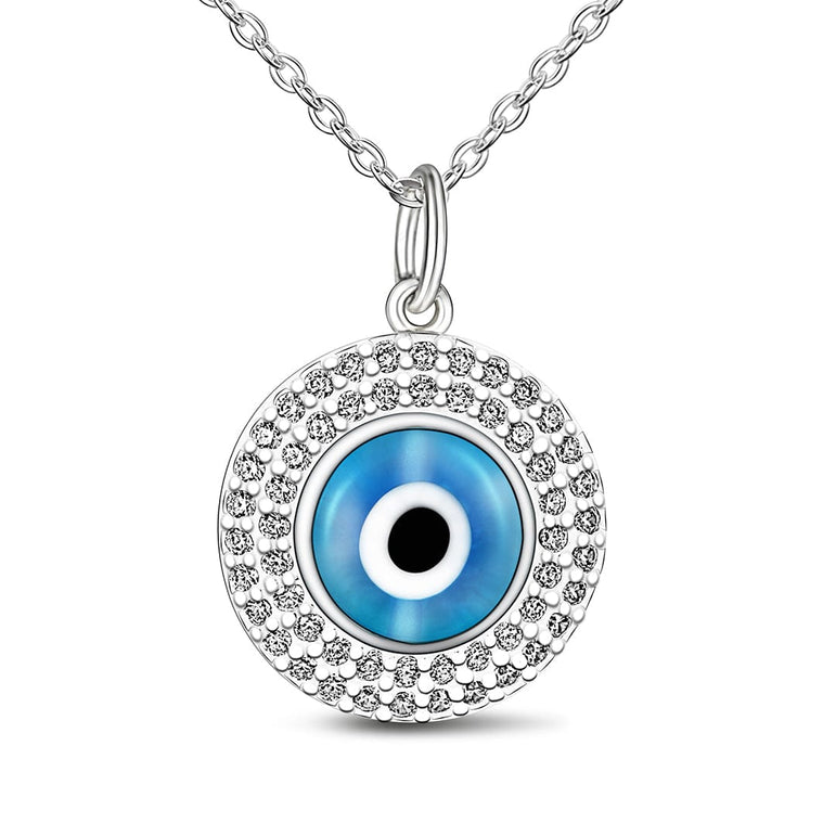 Blue Evil Eye Necklace Sterling Silver Pendant Necklace