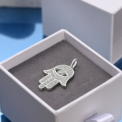 CZ Hamsa Hand Pendant Sterling Silver Pendant