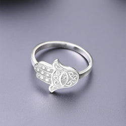 Hamsa Evil Eye Ring Sterling Silver Ring