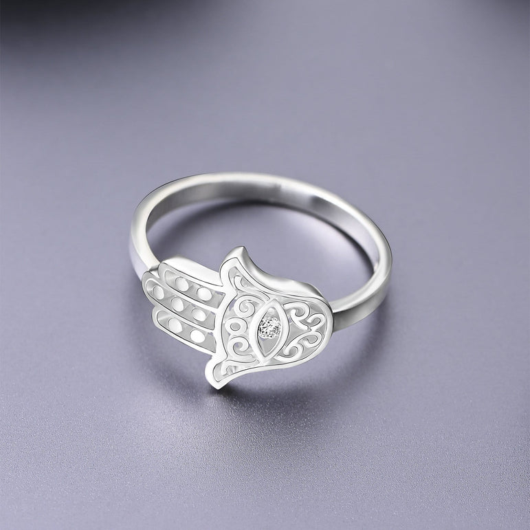 Hamsa Evil Eye Ring Sterling Silver Ring