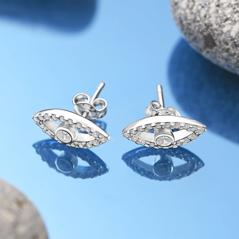 CZ Evil Eye Earrings Stud Silver Stud Earrings
