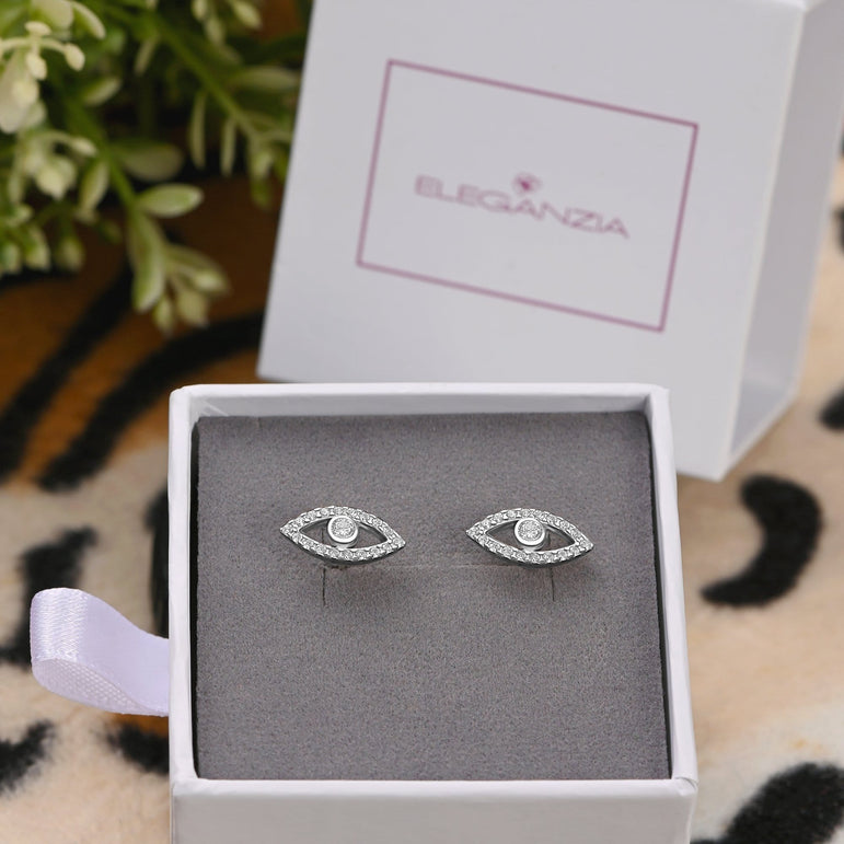 CZ Evil Eye Stud Earrings Sterling Silver Stud Earrings