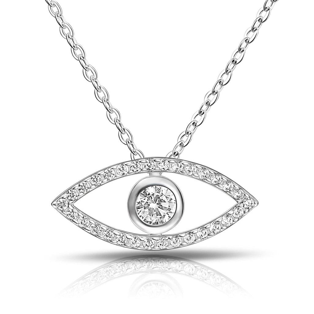 CZ Evil Eye Necklace Silver - Eleganzia Jewelry