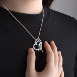 CZ Open Heart Necklace Faith Necklace Silver Pendant Necklace