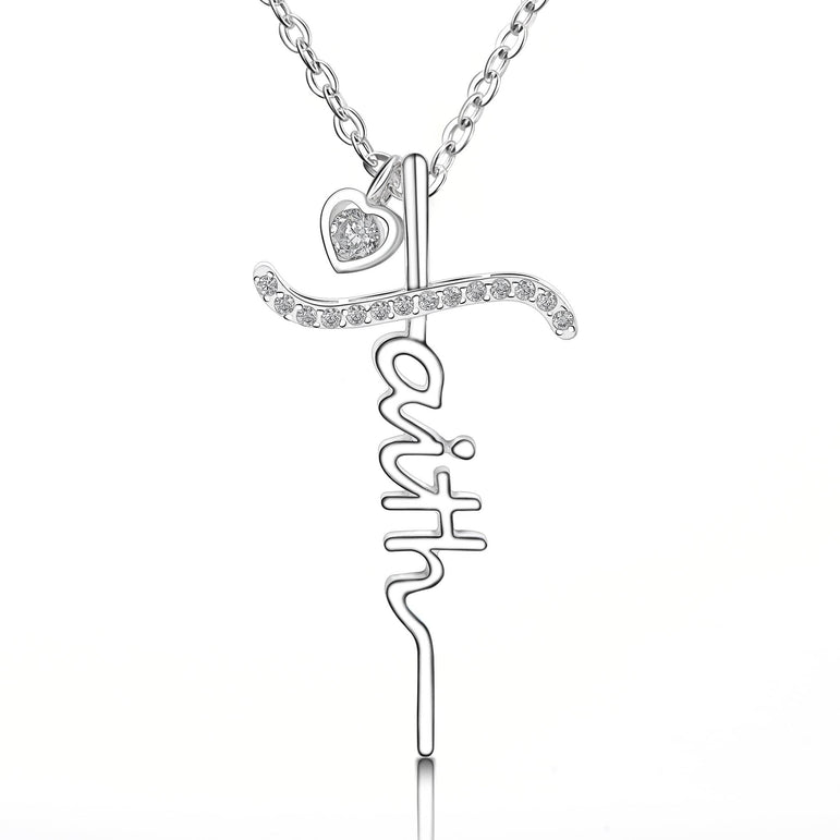 CZ Faith Necklace Sterling Silver In Cross Designs Pendant Necklace
