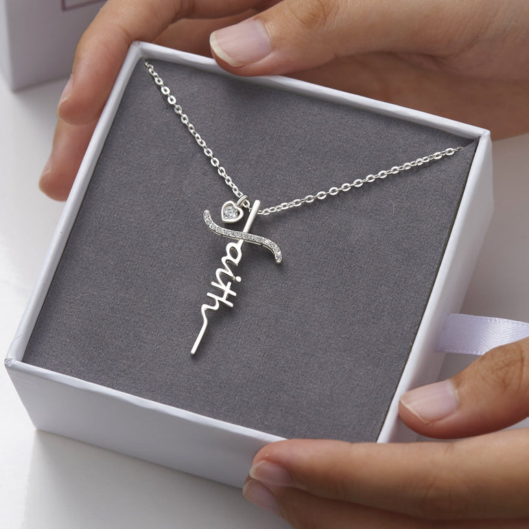CZ Faith Necklace Sterling Silver In Cross Designs Pendant Necklace