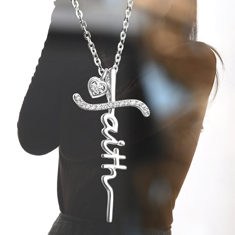 CZ Faith Necklace Sterling Silver In Cross Designs Pendant Necklace