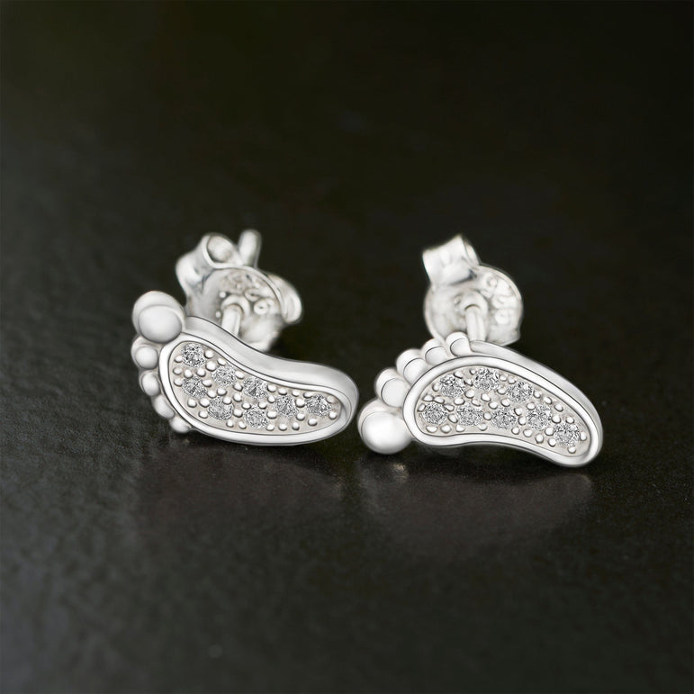 CZ Baby Feet Sterling Silver Stud Earrings Stud Earrings