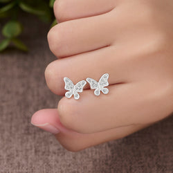 Dazzling CZ Butterfly Earrings Studs Sterling Silver Stud Earrings