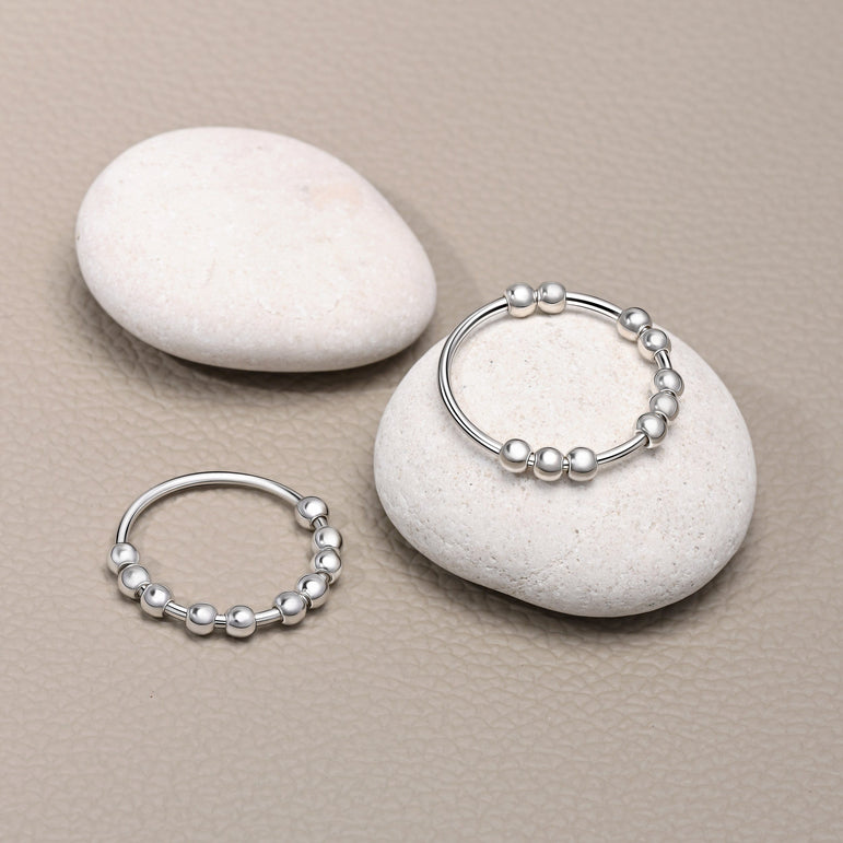 Anti Anxiety Ring Bead Stress Relief Ring Sterling Silver Stacking Ring