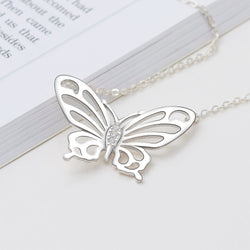 Simple CZ Butterfly Silver Necklace Pendant Necklace
