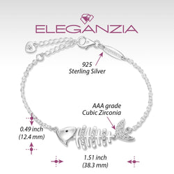 CZ Fishbone Sterling Silver Bracelet Chain Bracelet