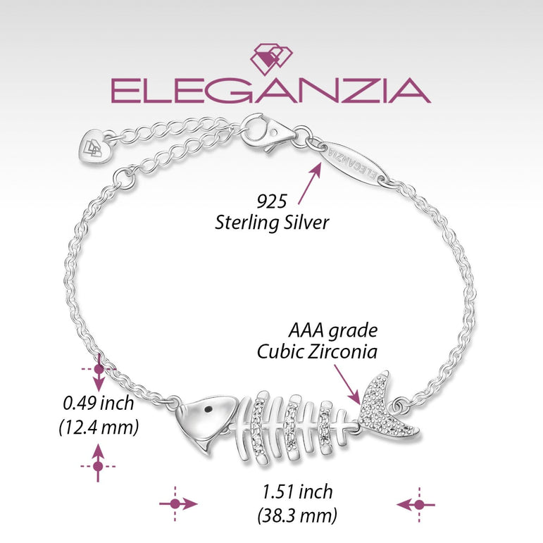 CZ Fishbone Sterling Silver Bracelet Chain Bracelet