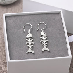 CZ Fishbone Drop Earrings Silver Dangle Earrings Drop Earrings