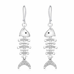CZ Fishbone Drop Earrings Silver Dangle Earrings Drop Earrings
