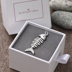 CZ Fishbone Sterling Silver Pendant Jewelry Pendant