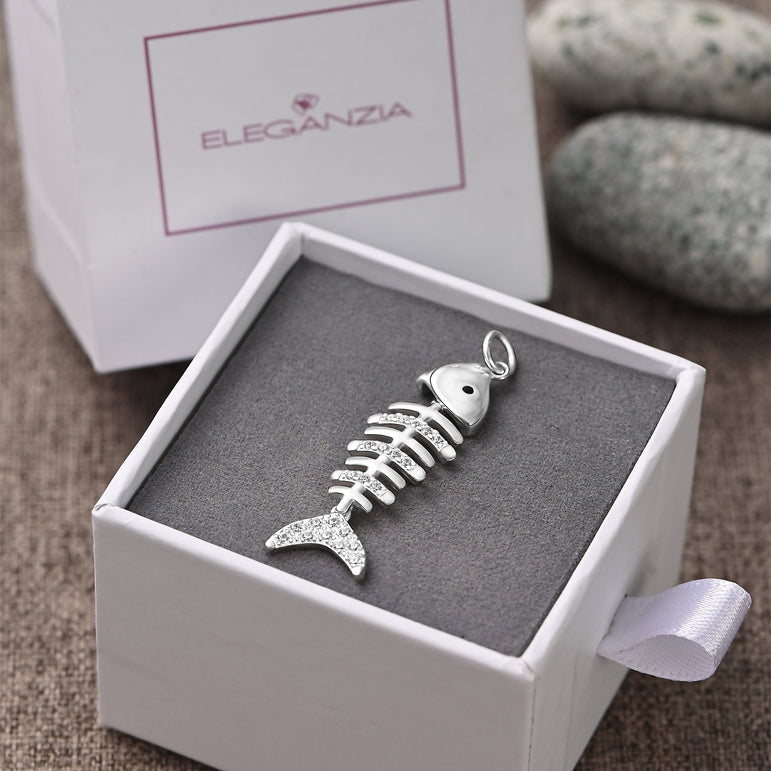 CZ Fishbone Sterling Silver Pendant Jewelry Pendant