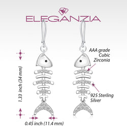 CZ Fishbone Drop Earrings Silver Dangle Earrings Drop Earrings