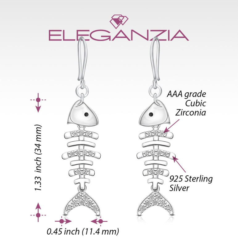 CZ Fishbone Drop Earrings Silver Dangle Earrings Drop Earrings