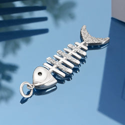 CZ Fishbone Sterling Silver Pendant Jewelry Pendant