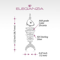 CZ Fishbone Sterling Silver Pendant Jewelry Pendant