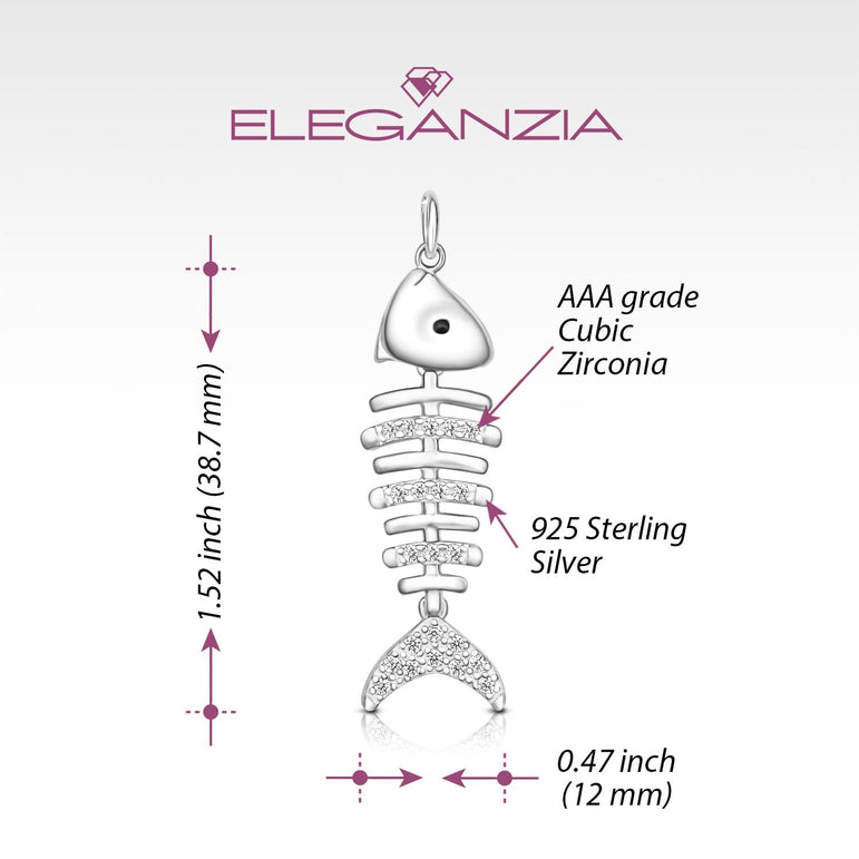 CZ Fishbone Sterling Silver Pendant Jewelry Pendant