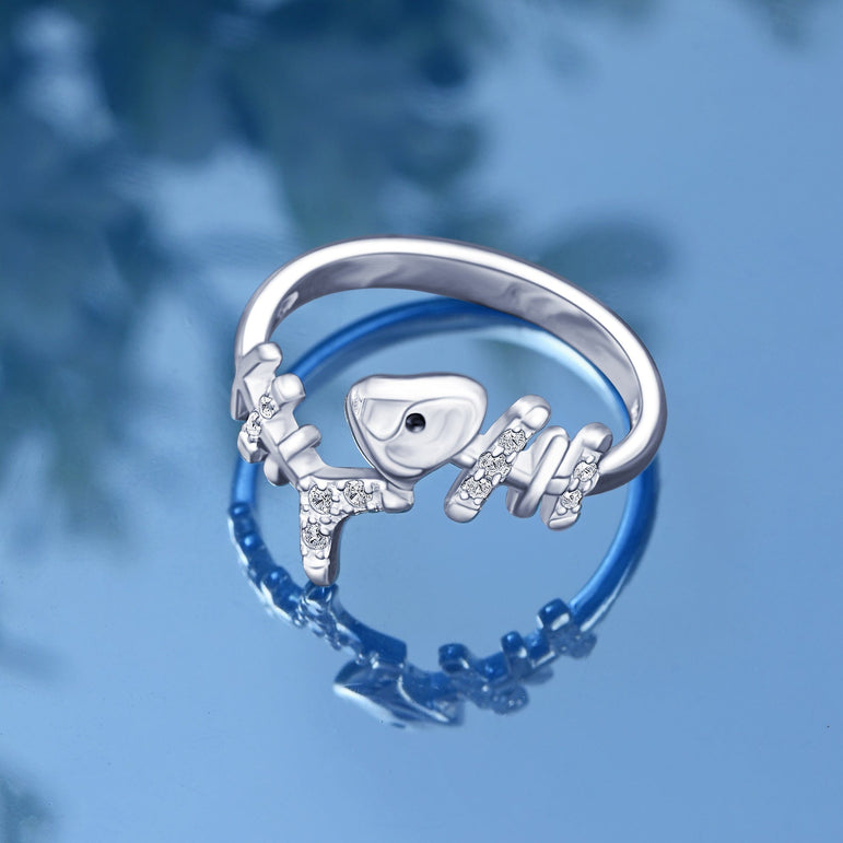 Fishbone Sterling Silver Ring with Stones Adjustable Ring