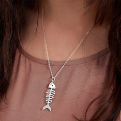 CZ Fishbone Sterling Silver Necklace Pendant Pendant Necklace