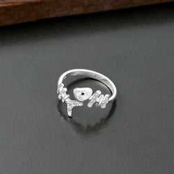 Fishbone Sterling Silver Ring with Stones Adjustable Ring