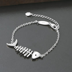 CZ Fishbone Sterling Silver Bracelet Chain Bracelet