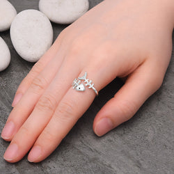 Fishbone Sterling Silver Ring with Stones Adjustable Ring
