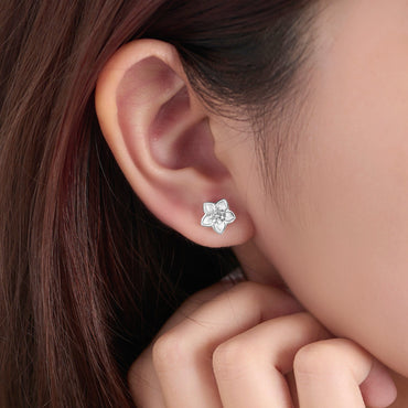Blooming Cubic Zirconia Flower Stud Earrings Silver Stud Earrings