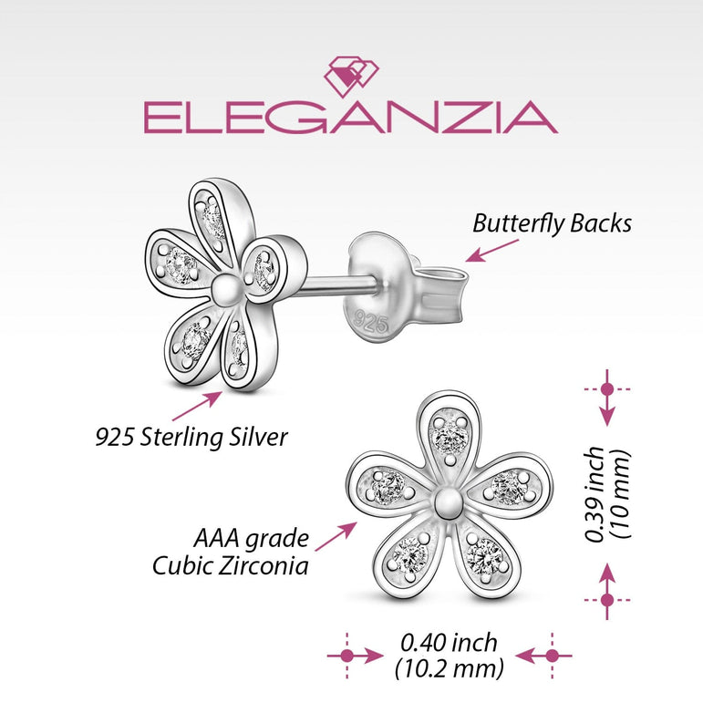 CZ Small Flower Stud Earrings Silver Minimalist Earrings Stud Earrings