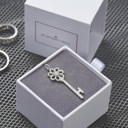 CZ Flower Key Sterling Silver Pendant Pendant