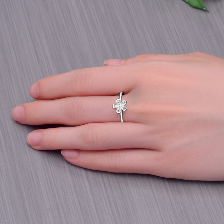 CZ Flower Sterling Silver Stackable Ring Stacking Ring