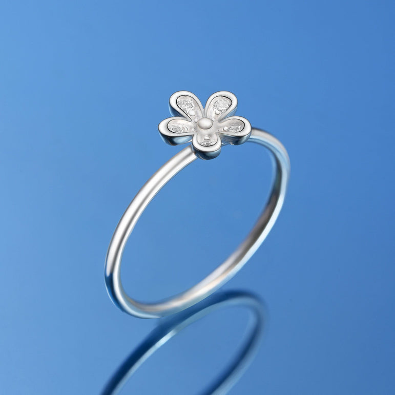 CZ Flower Sterling Silver Stackable Ring Stacking Ring