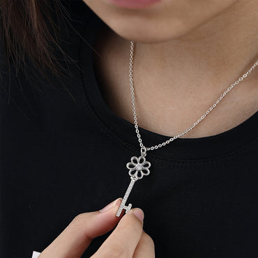 CZ Flower Key Sterling Silver Pendant Pendant