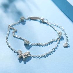 CZ Butterfly Ankle Bracelet Sterling Silver Anklet