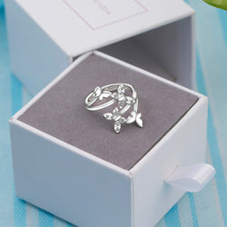 Four Flying Butterfly Ring Silver Adjustable with CZ Adjustable Ring