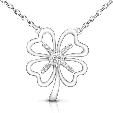 Four Leaf Clover Necklace Silver CZ Clover Lucky Charm