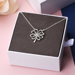 Four Leaf Clover Necklace Silver CZ Clover Lucky Charm Pendant Necklace