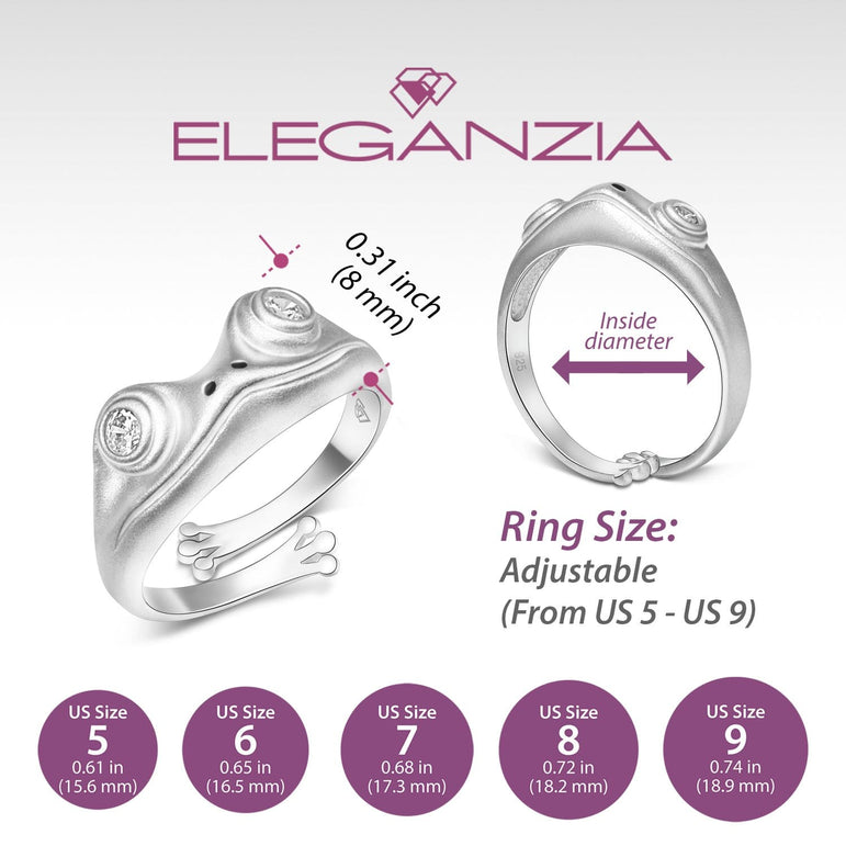 White CZ Adjustable Frog Ring Sterling Silver Ring