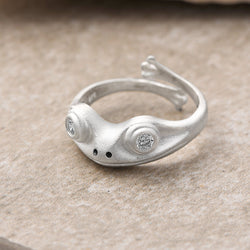 White CZ Adjustable Frog Ring Sterling Silver Ring