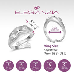 Open White CZ Adjustable Frog Ring Sterling Silver Ring