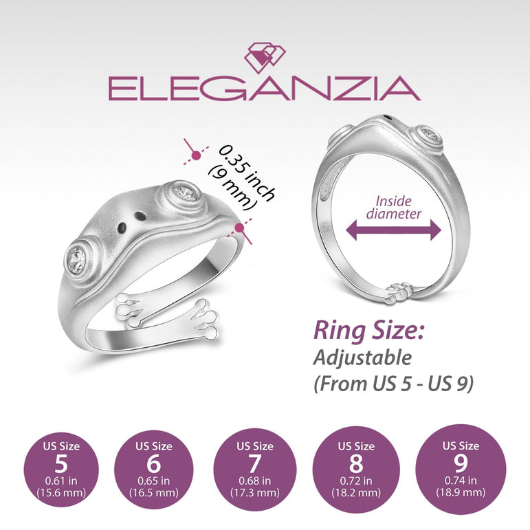 Open White CZ Adjustable Frog Ring Sterling Silver Ring