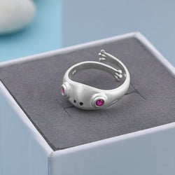 Open Ruby CZ Adjustable Frog Ring Sterling Silver Ring
