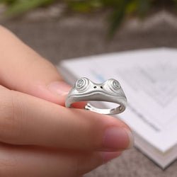 White CZ Adjustable Frog Ring Sterling Silver Ring