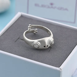 Open White CZ Adjustable Frog Ring Sterling Silver Ring