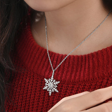 Frozen Winter CZ Snowflake Necklace Sterling Silver Pendant Necklace